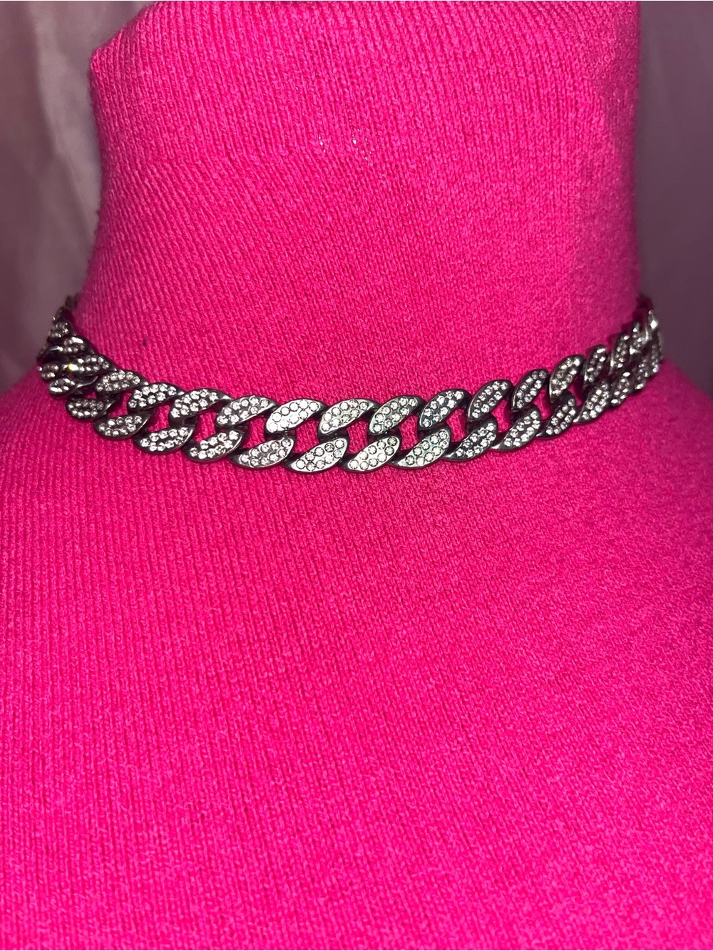 Rhinestone Cuban Link Chain - Silver